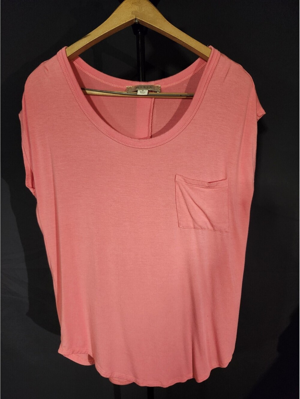 MISIA Women’s Small Summer Peach Scoop Neck Top Botton-backed Cuffed Sleeve 080